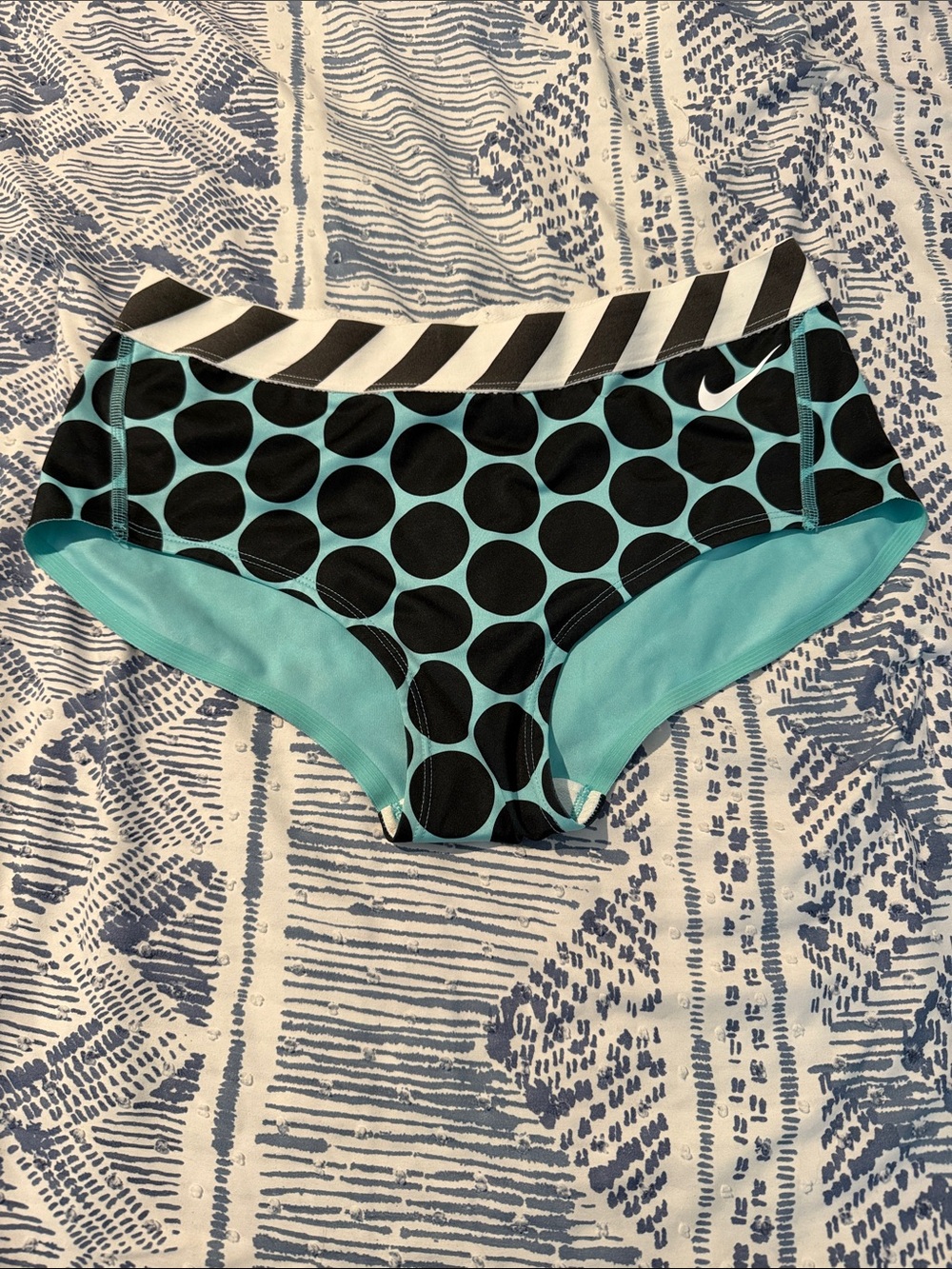 Nike Black & Aqua Polka Dot Swim Briefs with Striped Waistband